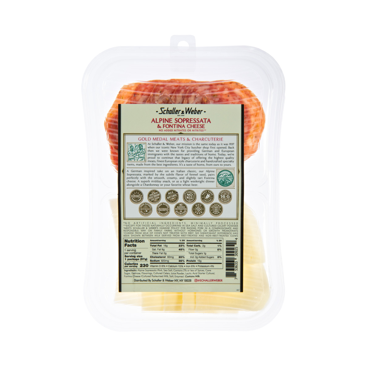 Alpine Sopressata w/Fontina Cheese Snack Tray Smoked Meat Baldor