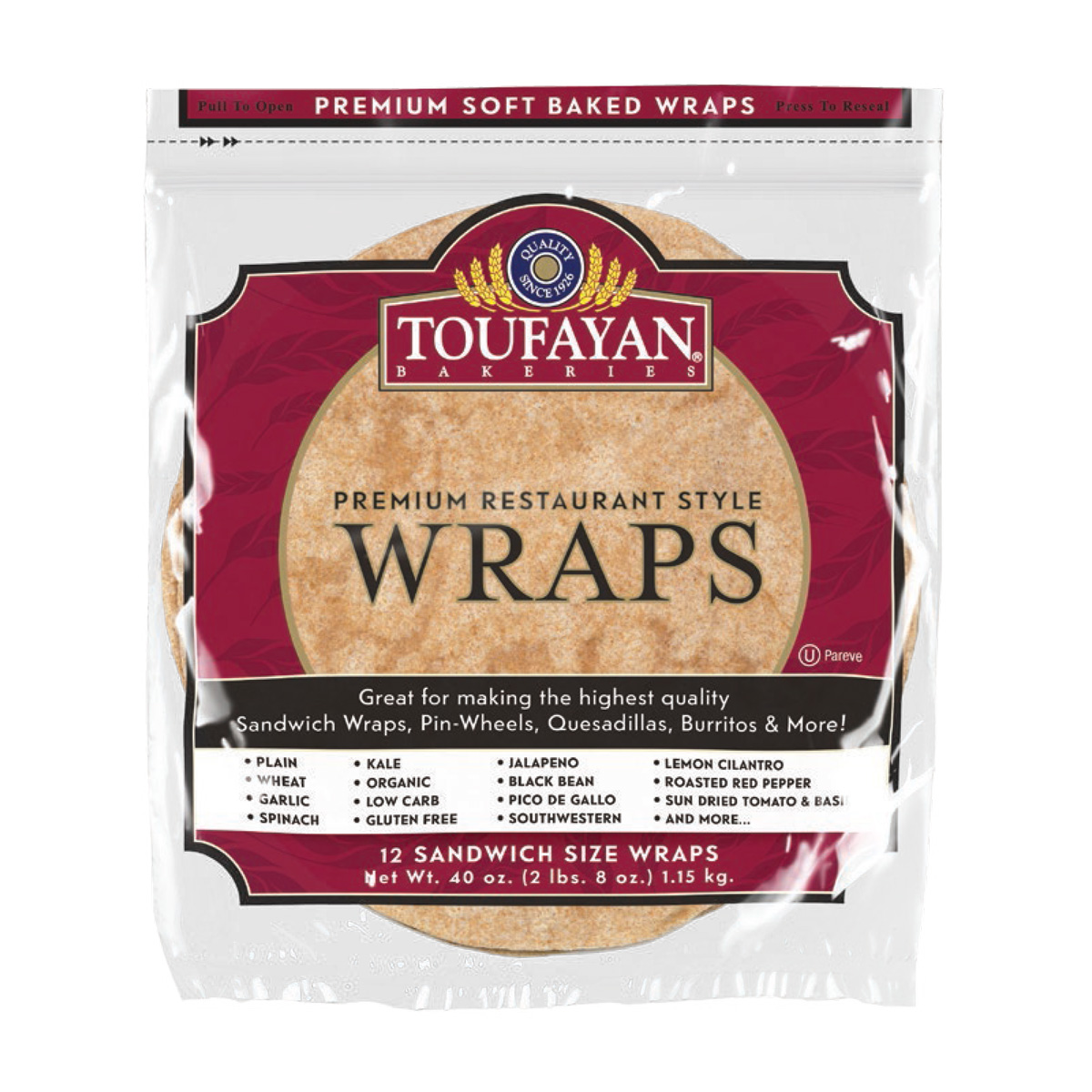 12 Whole Wheat Wraps Tortillas, Pita, & Wraps Baldor Specialty Foods