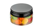 1 oz Round Clear Plastic Jar with Black Aluminum Lid