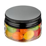 1 oz Round Clear Plastic Jar with Black Aluminum Lid