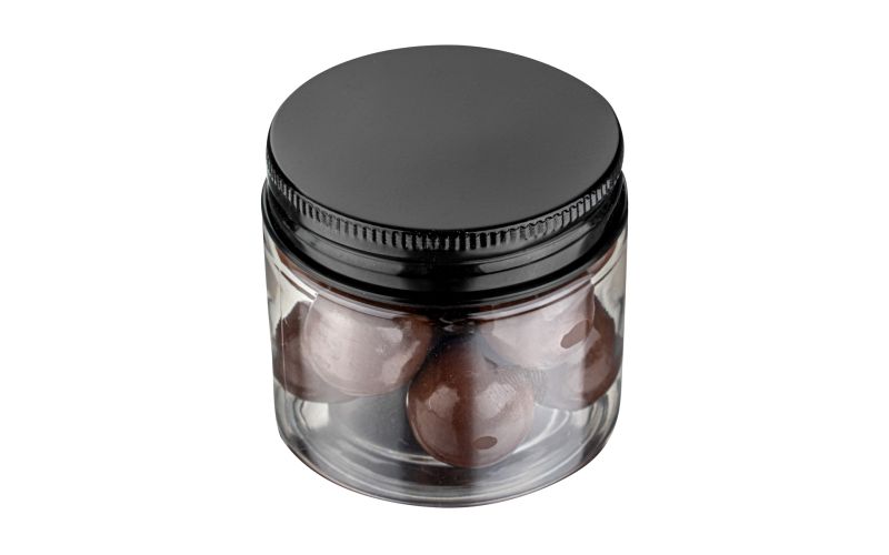 2 oz Round Clear Plastic Jar with Black Aluminum Lid