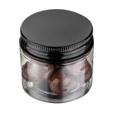 2 oz Round Clear Plastic Jar with Black Aluminum Lid