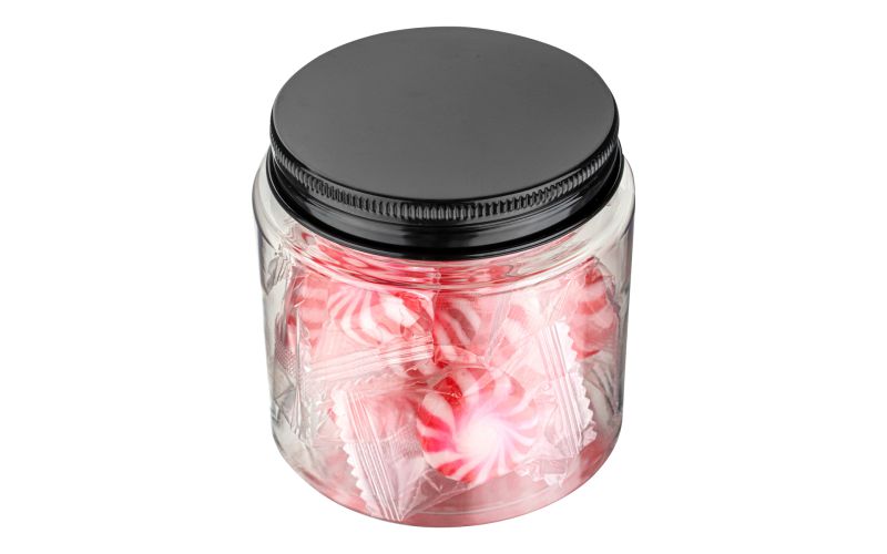 8 oz Round Clear Plastic Jar with Black Aluminum Lid