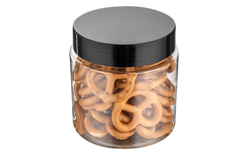 8 oz Round Clear Plastic Jar with Black Plastic Lid