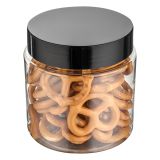 8 oz Round Clear Plastic Jar with Black Plastic Lid