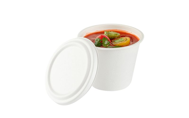 Round White Sugarcane Lid - Fits 15 oz Soup Cup