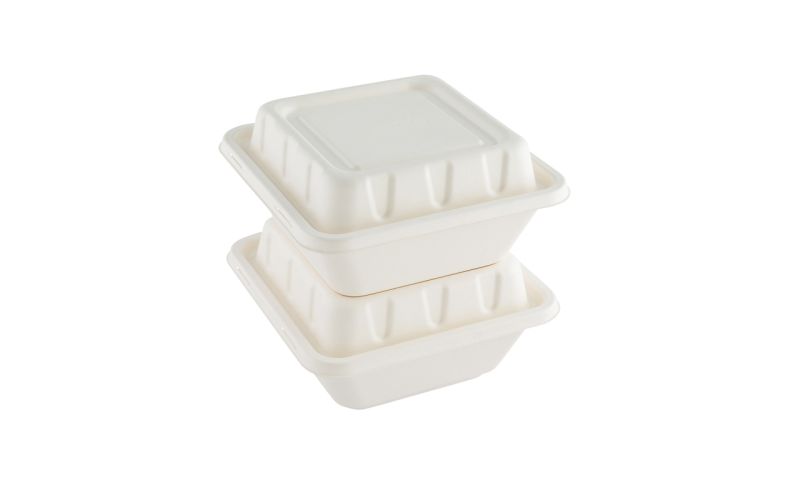 Square White Sugarcane Serving Bowl Lid - Fits 128 oz
