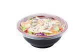 18 oz Round Black & Red Plastic Small Bowl with Clear Lid