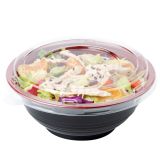 18 oz Round Black & Red Plastic Small Bowl with Clear Lid