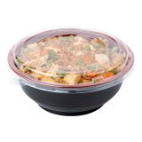 24 oz Round Black & Red Plastic Medium Bowl with Clear Lid