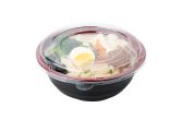 34 oz Round Black & Red Plastic Larg Bowl with Clear Lid