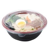 34 oz Round Black & Red Plastic Larg Bowl with Clear Lid