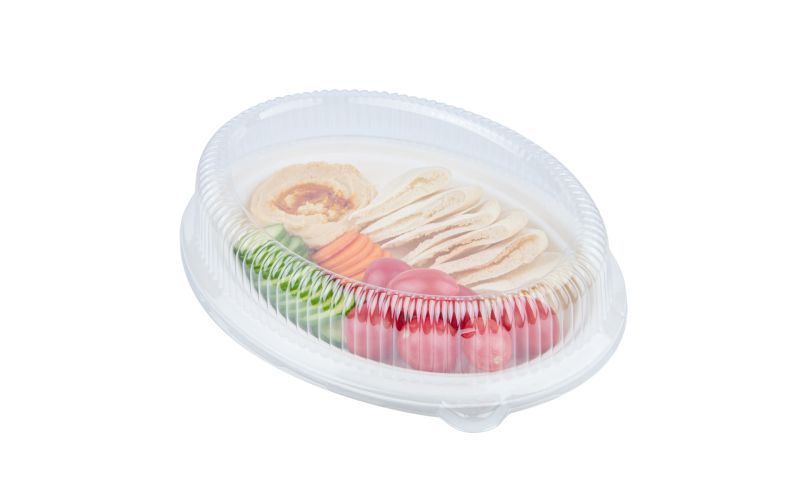 Oval Clear Plastic Ripple Dome Lid - Fits Sugarcane Plate