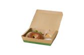 51 oz Rectangle Kraft & Green Paper Bento Box, 3-Compartment