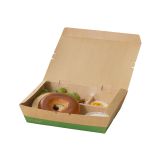 51 oz Rectangle Kraft & Green Paper Bento Box, 3-Compartment