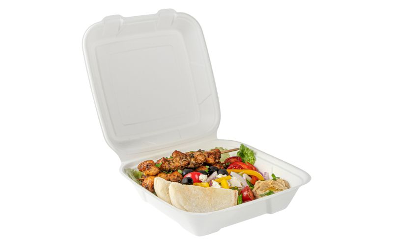 32 oz White Sugarcane Clamshell Container