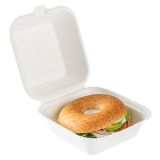 15 oz Square White Sugarcane Clamshell Container