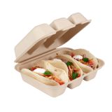 Kraft Sugarcane Taco Clamshell Container - 3-Compartment