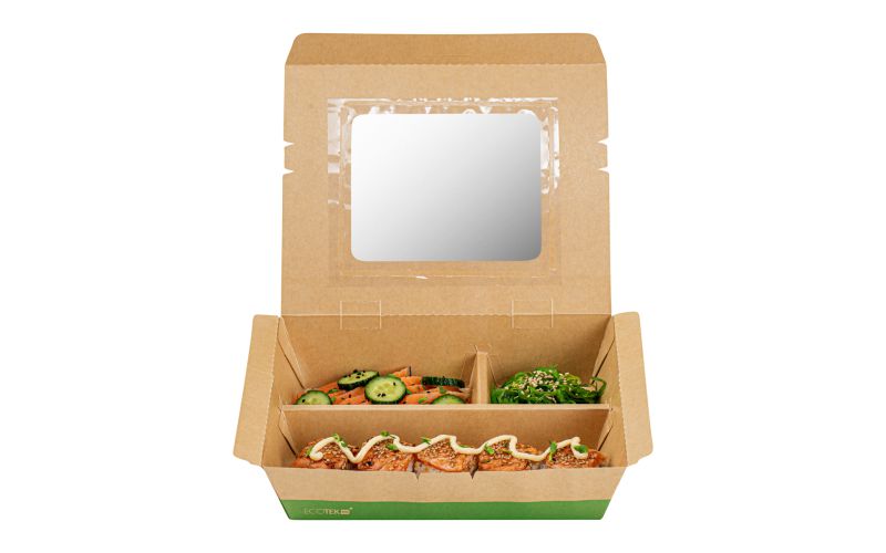 51 oz Kraft & Green Paper Bento Box - 3-Compartment