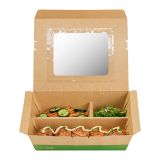 51 oz Kraft & Green Paper Bento Box - 3-Compartment