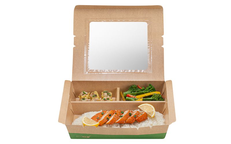 78 oz Kraft & Green Paper Bento Box - 3-Compartment