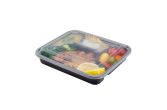 34 oz Black Plastic 4 Compartment Food Container, Clear Lid