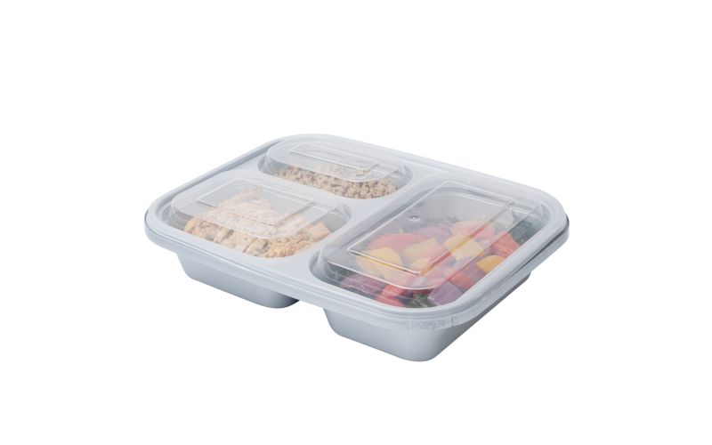 30 oz Silver Plastic Tamper-Evident 3-Compartment Container