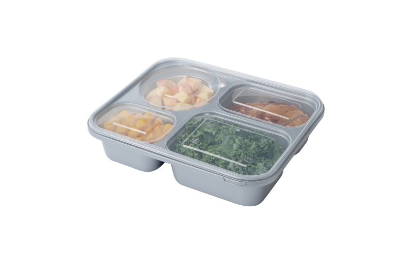 57 oz Silver Plastic Tamper-Evident 4-Compartment Container