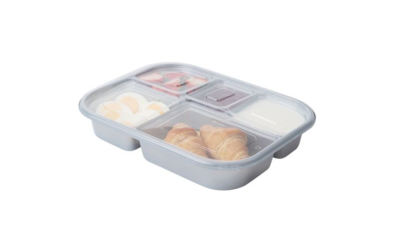 62 oz Silver Plastic Tamper-Evident 5-Compartment Container