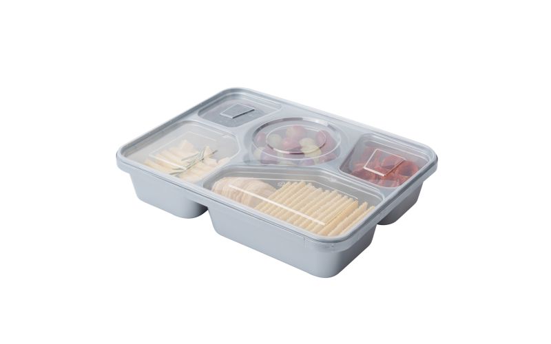 63 oz Silver Plastic Tamper-Evident 5-Compartment Container