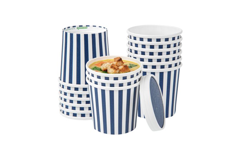 12 oz Round Blue & White Stripe Paper Soup Container