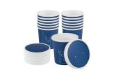 Round Blue & White Stripe Paper Soup Container Lid