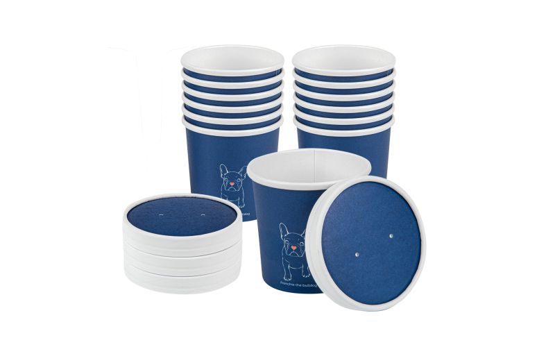 Round Blue & White Stripe Paper Soup Container Lid