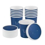 Round Blue & White Stripe Paper Soup Container Lid