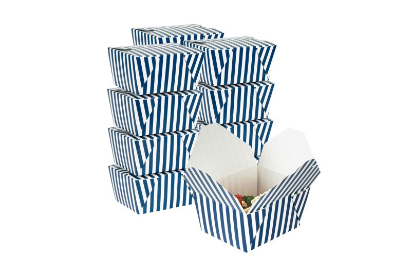 30 oz Rectangle Blue & White Stripe #1 Take Out Container