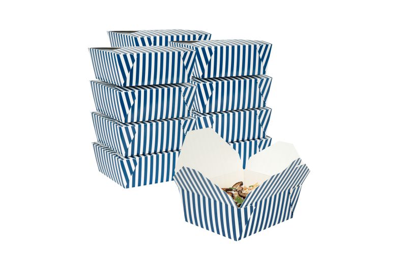 45 oz Rectangle Blue & White Stripe #8 Take Out Container