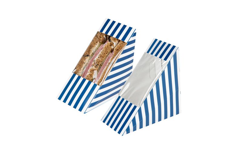 Triangle Blue & White Stripe Paper Medium Sandwich Box