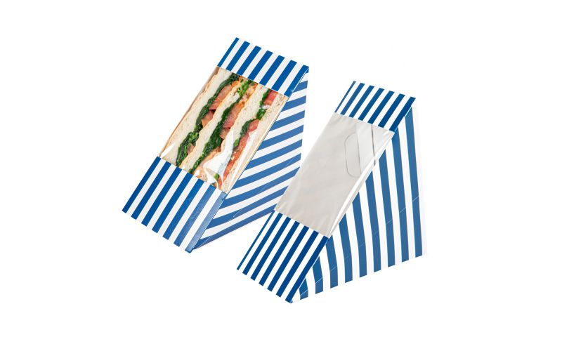 Triangle Blue & White Stripe Paper Large Sandwich Box