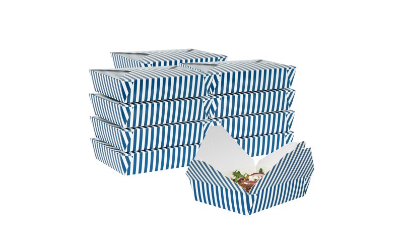 49 oz Rectangle Blue & White Stripe #2 Take Out Container