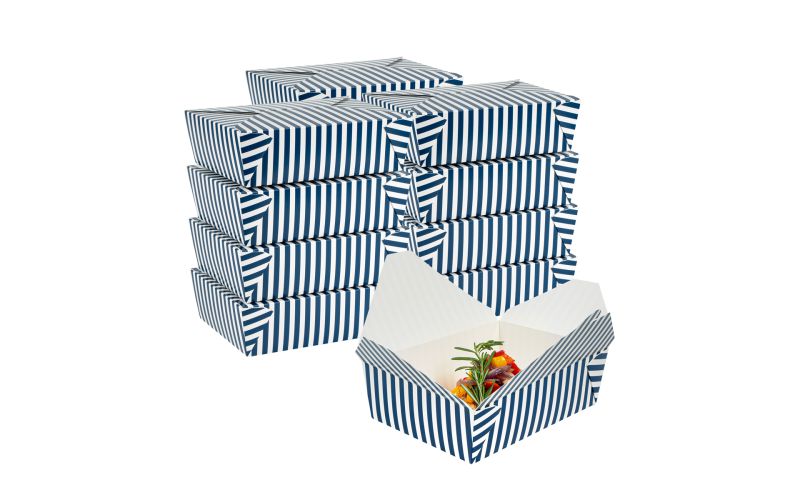 71 oz Rectangle Blue & White Stripe #3 Take Out Container