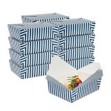 71 oz Rectangle Blue & White Stripe #3 Take Out Container