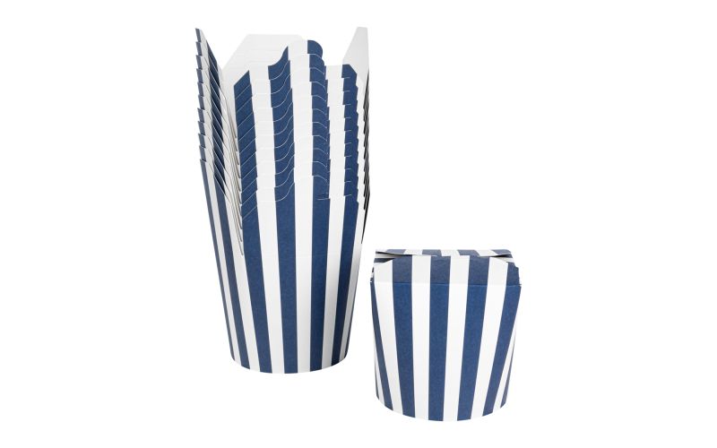 26 oz Round Blue & White Stripe Paper Take Out Container