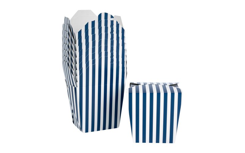 26 oz Square Blue & White Stripe Noodle Take Out Container
