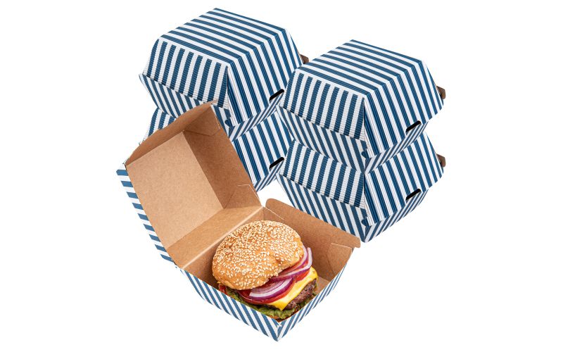 Blue & White Stripe Paper Burger Box - Ripple Wall