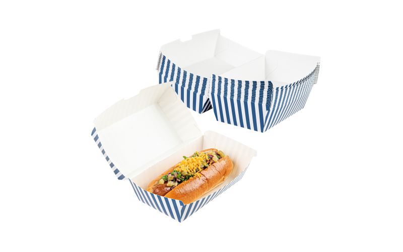 Rectangle Blue & White Stripe Paper Clamshell Container
