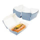 Rectangle Blue & White Stripe Paper Clamshell Container