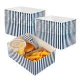 Rectangle Blue & White Stripe Paper Sandwich Open Tray