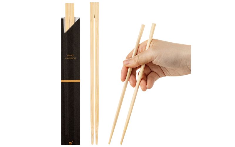 Natural Bamboo Twin Chopsticks with Paper Sleeve - 8.25in