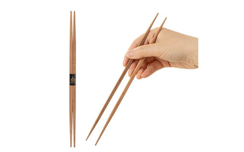 Brown Bamboo Contour Chopsticks with Paper Band - 9.5in